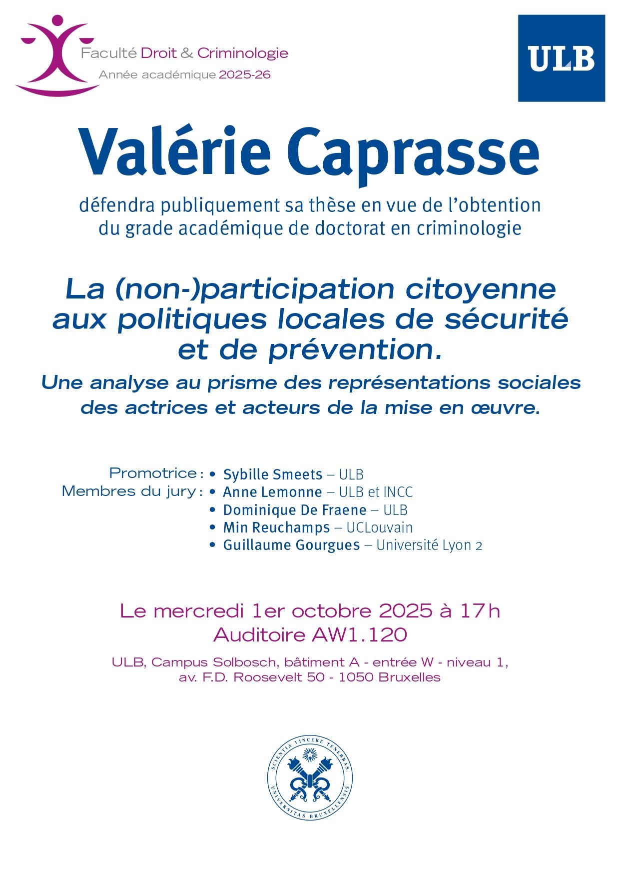 Affiche d'invitation à la soutenance publique de Valérie Caprasse